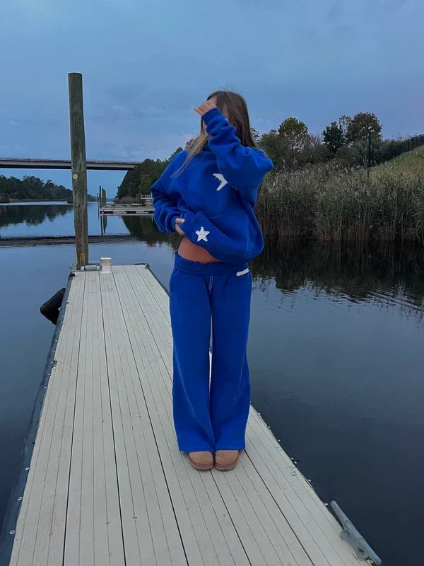 Sorvienne Oversized Star Patch Hoodie and Joggers Set in Cobalt Blue