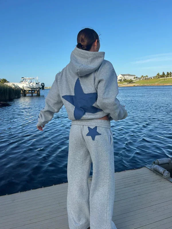 Sorvienne Oversized Star Patch Hoodie and Joggers Set in Grey