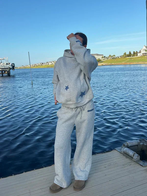 Sorvienne Oversized Star Patch Hoodie and Joggers Set in Grey