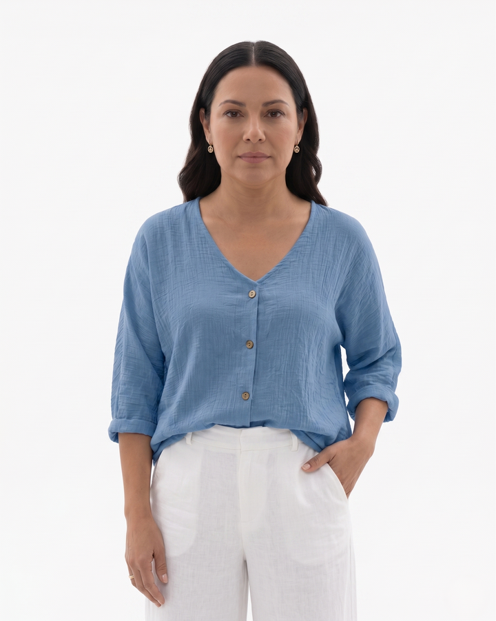 Sorvienne | Women’s Relaxed Fit V-Neck Blouse