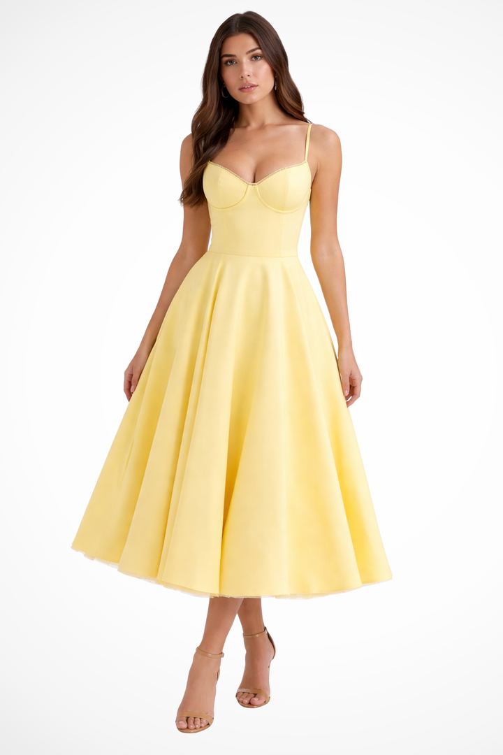 Corset Midi Dress Yellow – Sorvienne