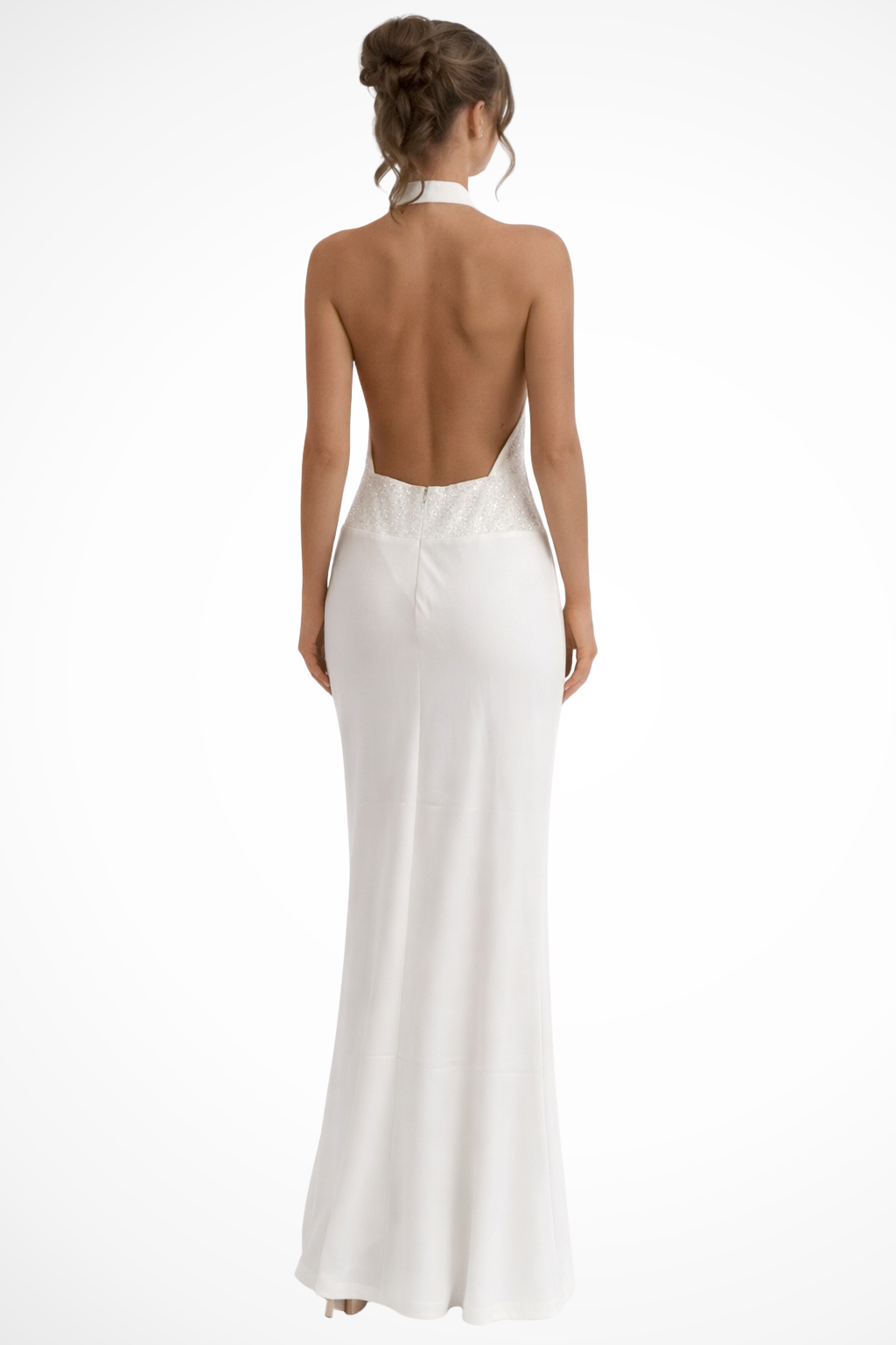 Sorvienne Women's Halter Neck Draped Satin Maxi Dress
