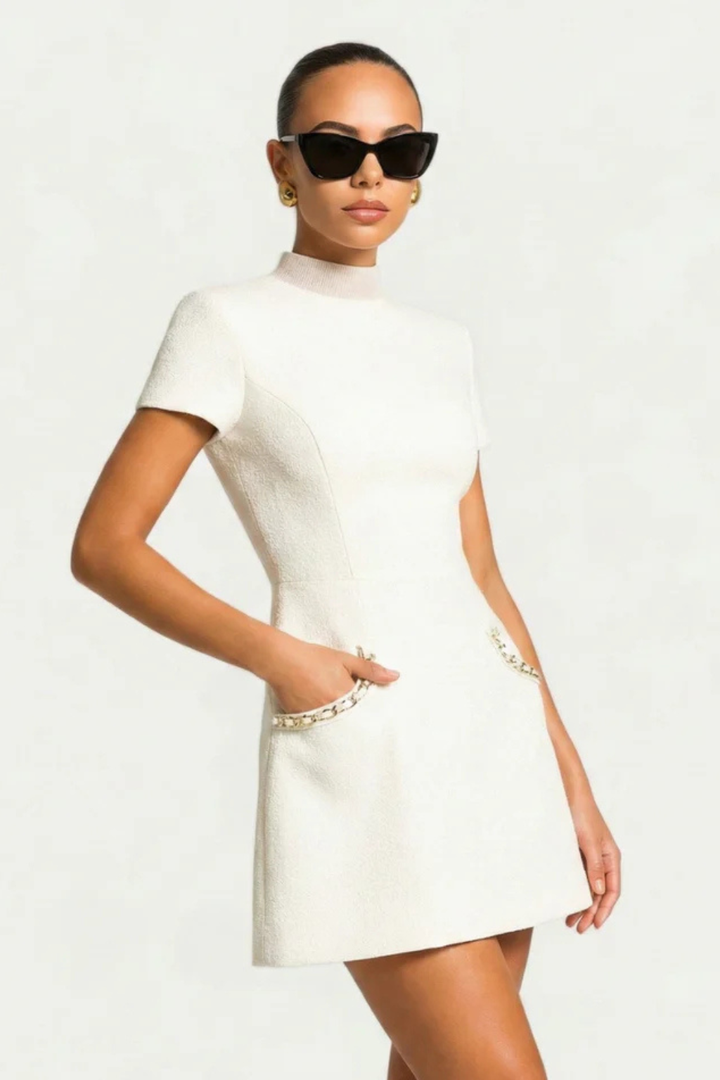 Sorvienne Women's Pearl Trim Mini Dress
