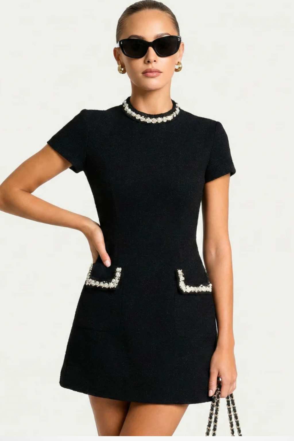 Sorvienne Women's Pearl Trim Mini Dress