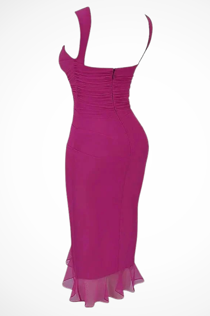 Sorvienne Women's Mesh Ruched Midi Dress