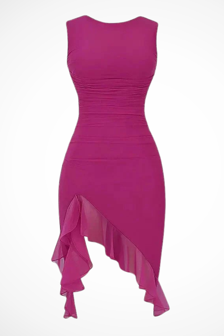 Sorvienne Women's Mesh Ruched Midi Dress