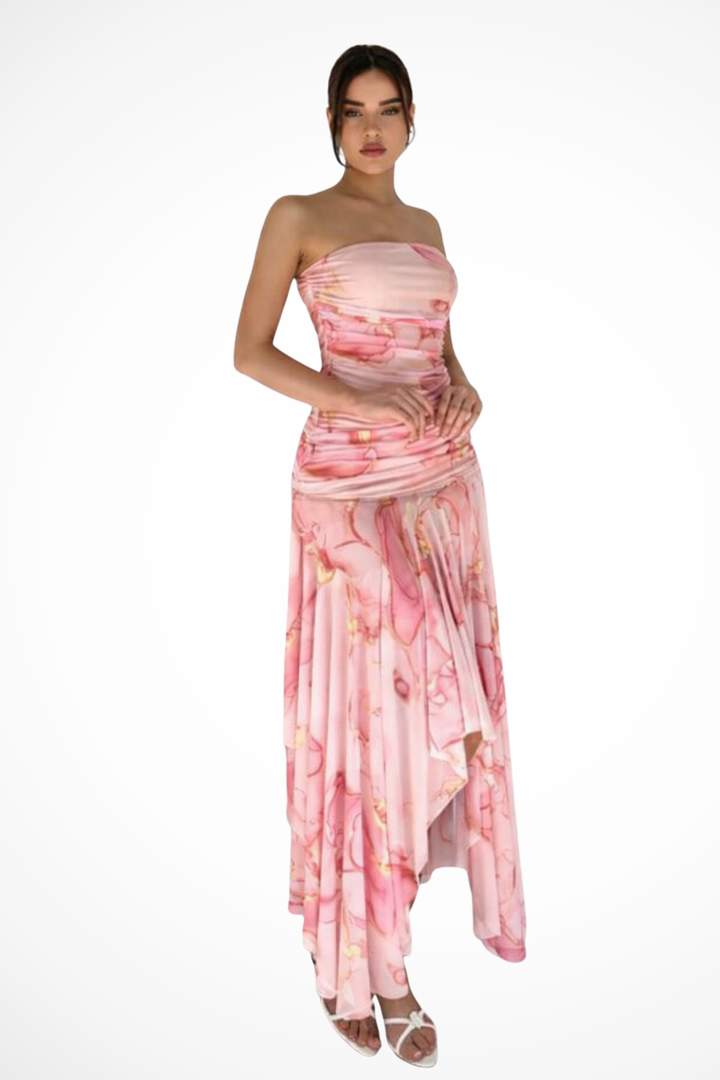 Sorvienne Women's Strapless Floral Maxi Dress in Pink Floral