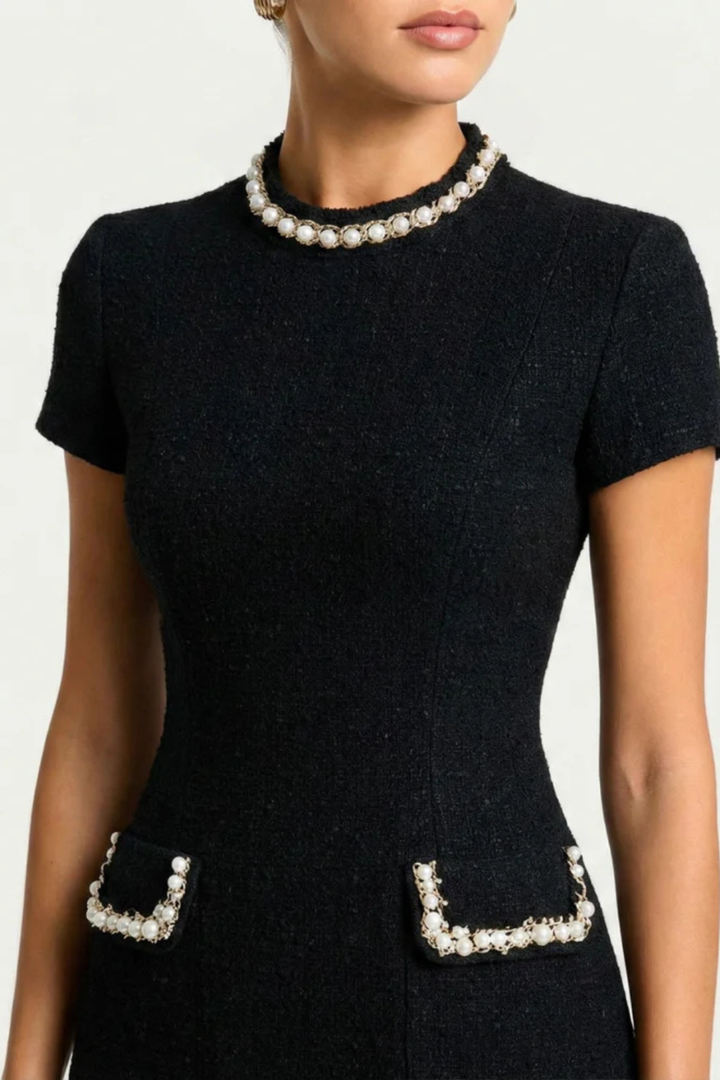 Sorvienne Women's Pearl Trim Mini Dress