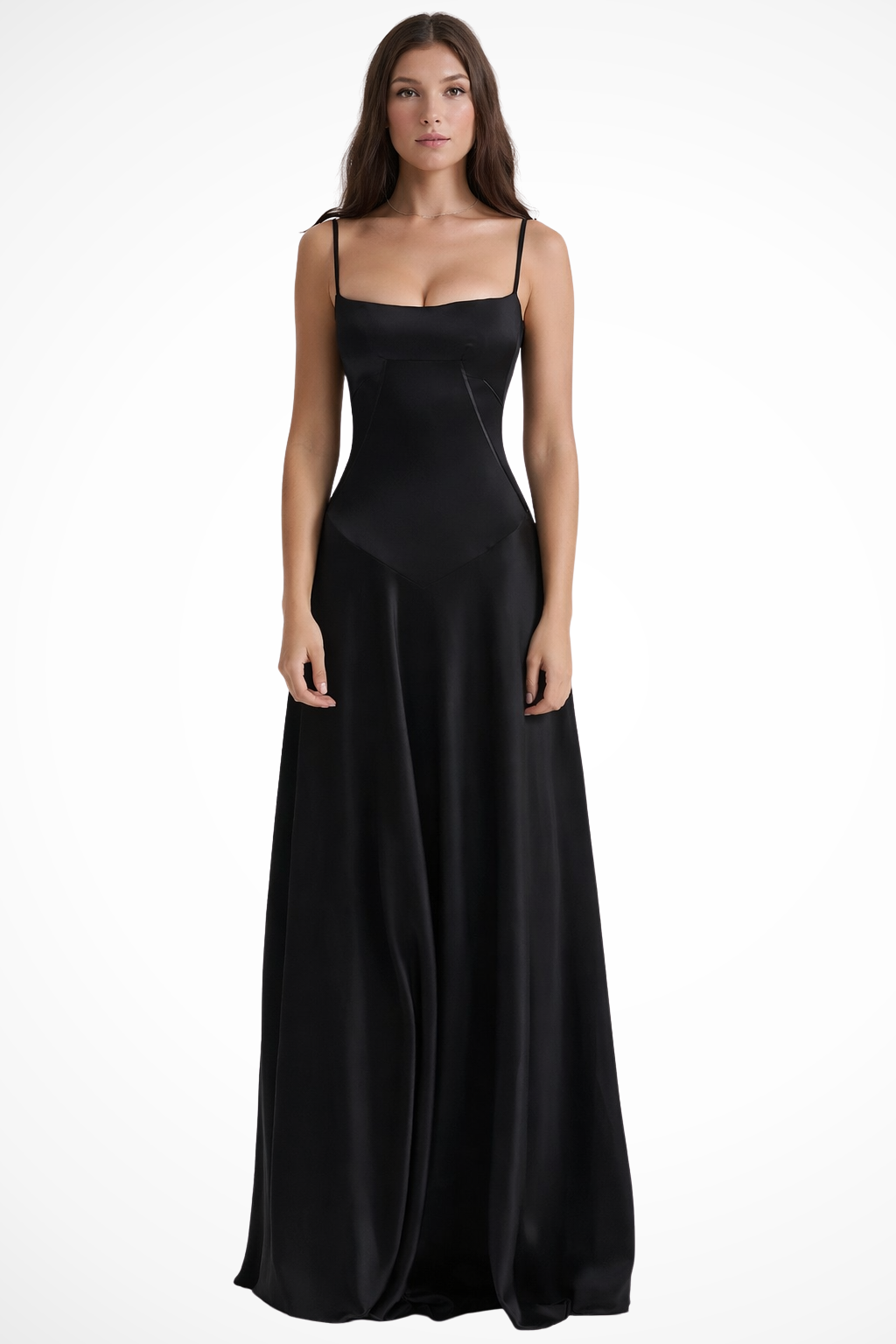 Sorvienne Women's Satin Corset Maxi Dress in Black