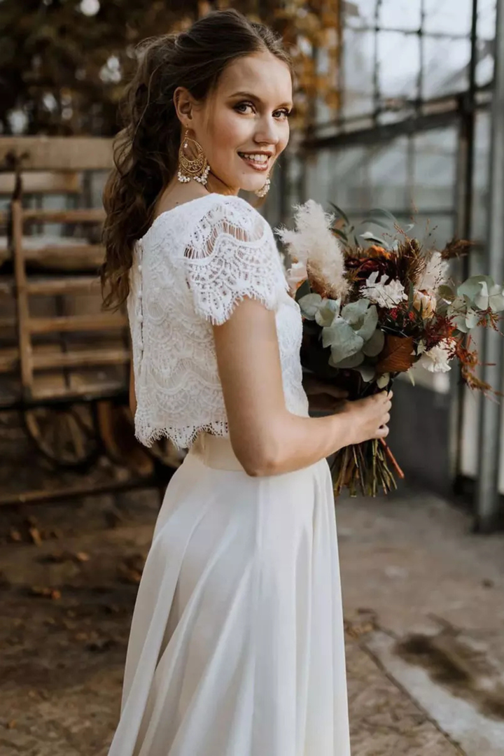 Sorvienne Women's Lace Top Maxi Skirt Bridal Set