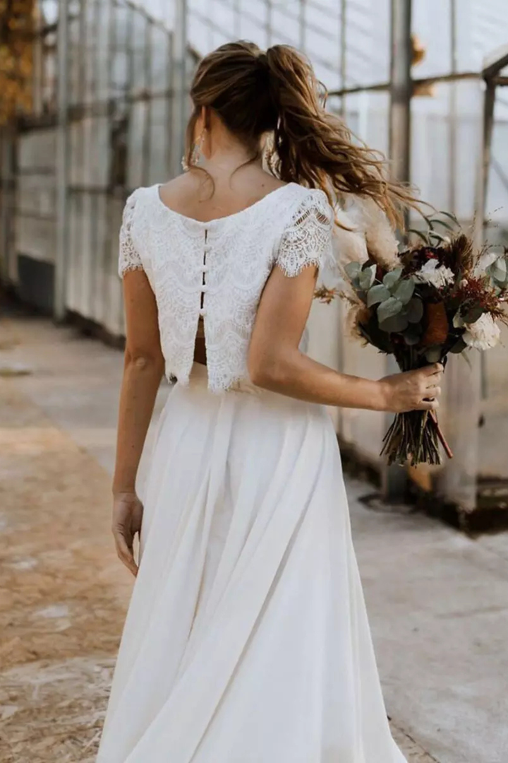 Sorvienne Women's Lace Top Maxi Skirt Bridal Set