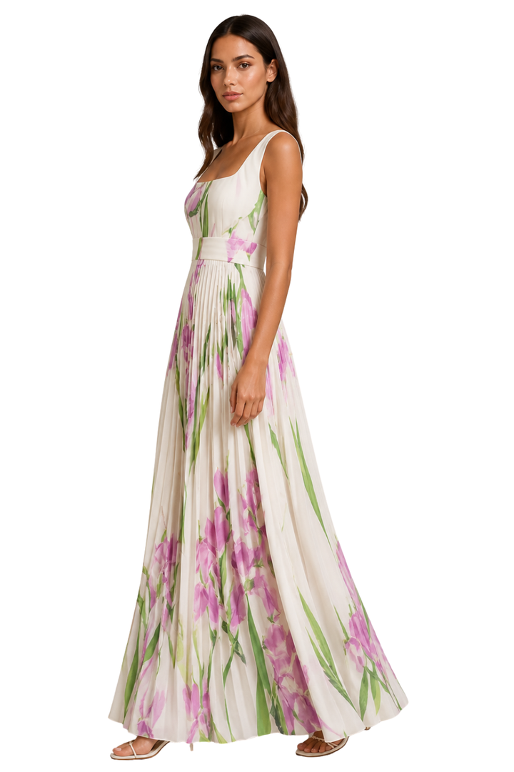 Women's Floral Pleated Square Neck Maxi Dress – Sorvienne