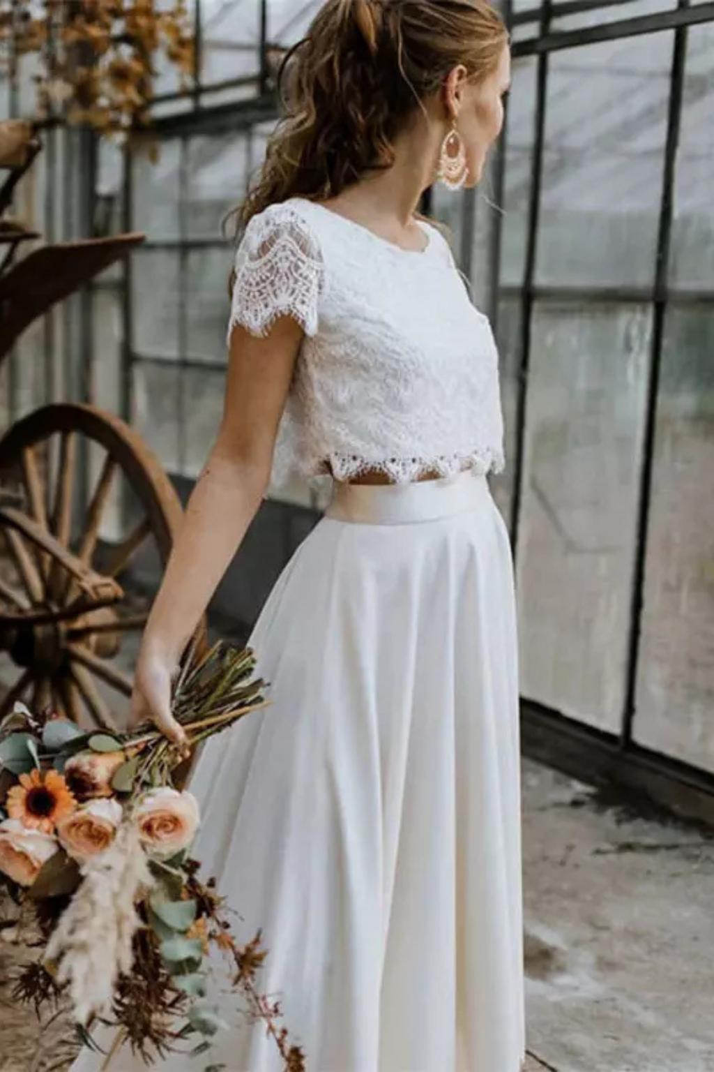Sorvienne Women's Lace Top Maxi Skirt Bridal Set