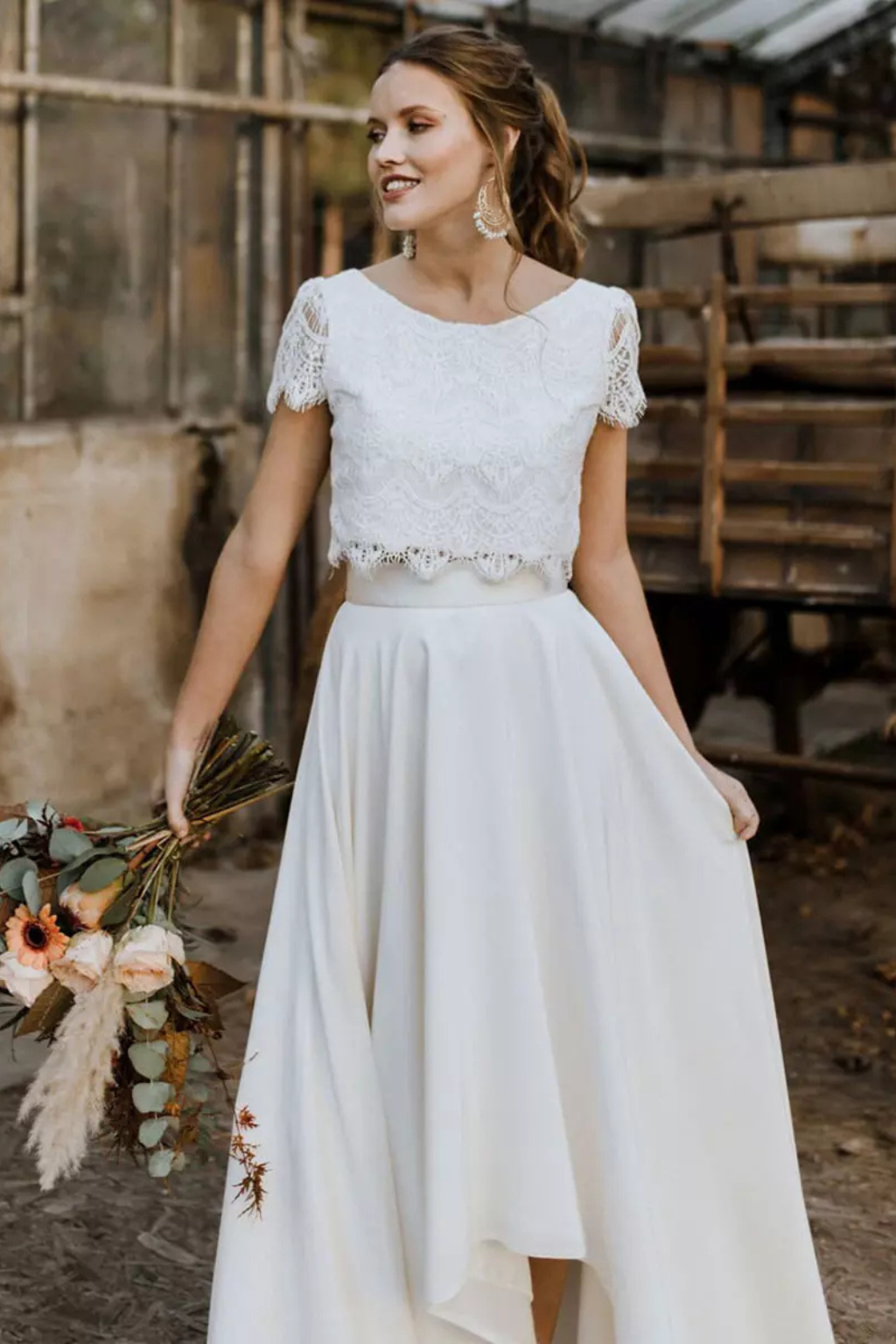 Sorvienne Women's Lace Top Maxi Skirt Bridal Set