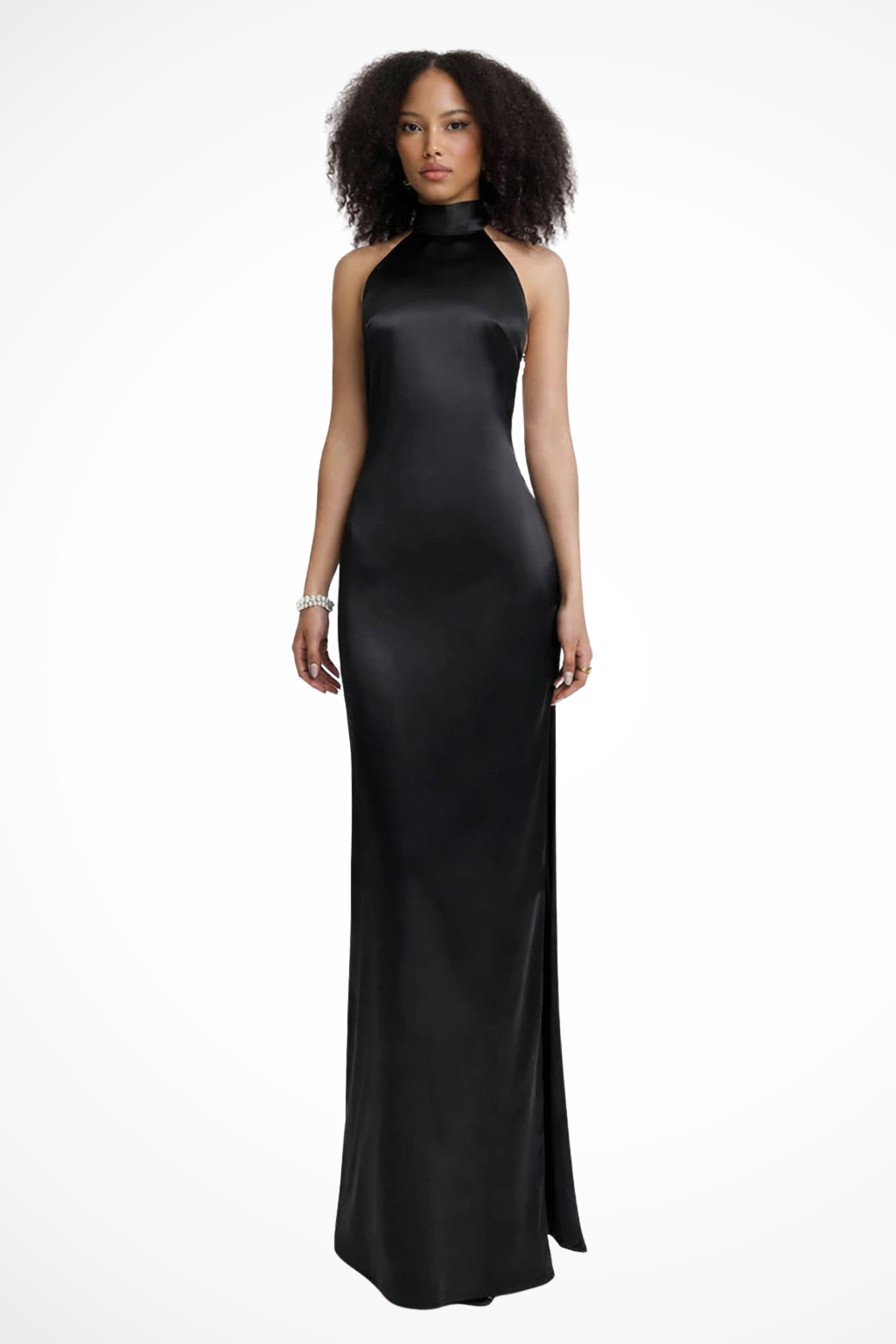 Sorvienne Women's High Neck Halter Chain Detail Backless Maxi Dress
