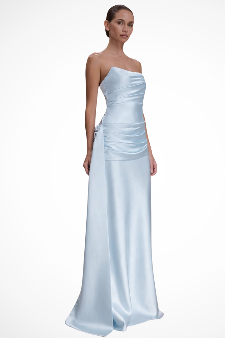 Sorvienne Women's Strapless Ruched Satin Maxi Dress