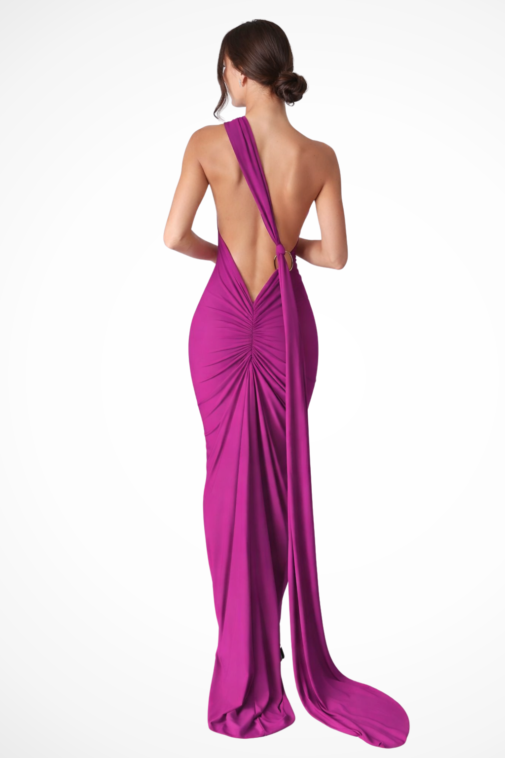 Sorvienne Women's One Shoulder Backless Ruched Maxi Dress in Purple