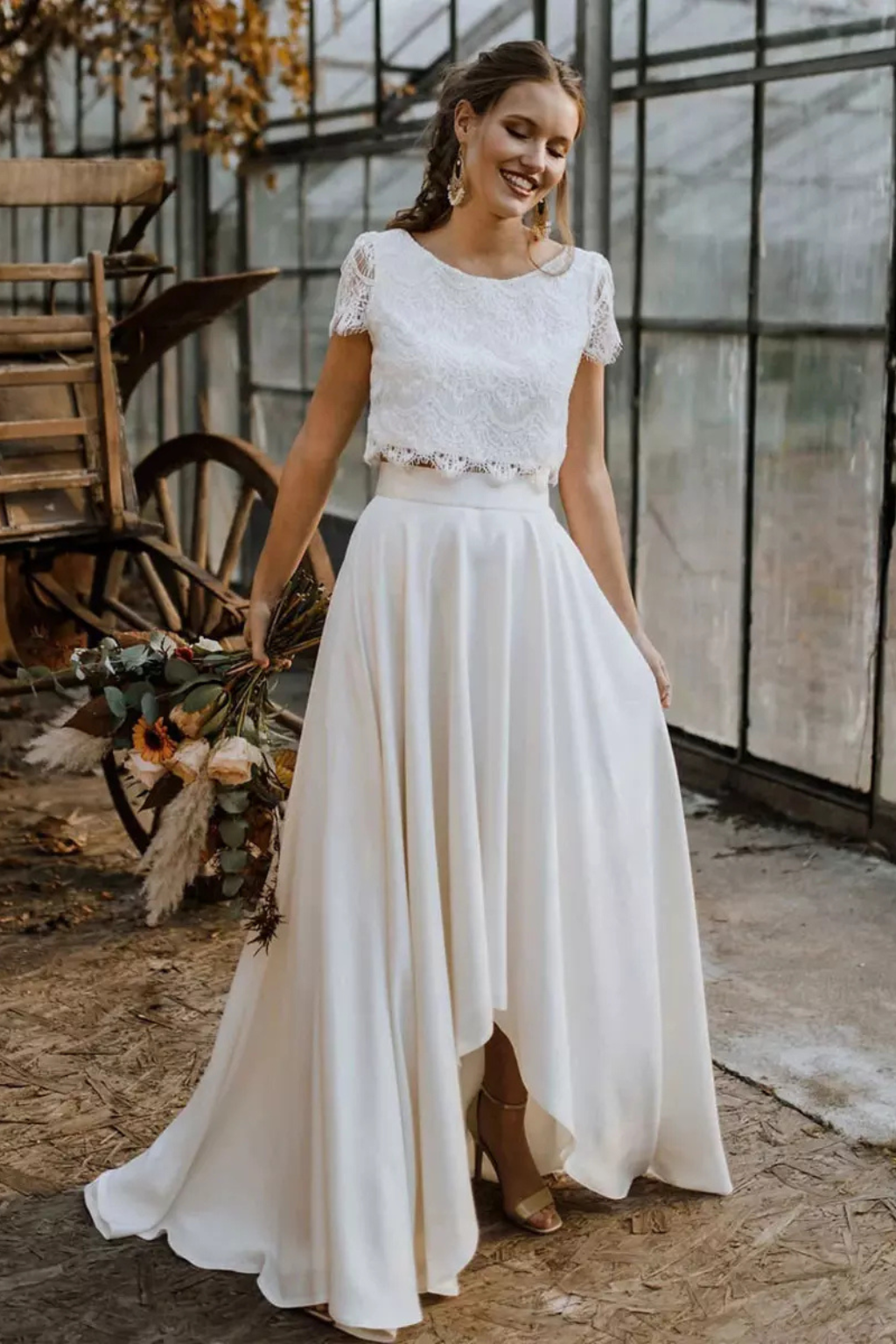 Sorvienne Women's Lace Top Maxi Skirt Bridal Set