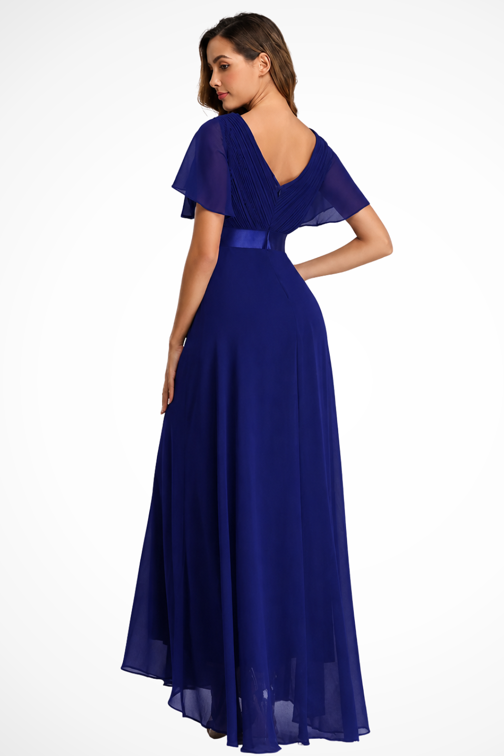 Sorvienne Women's Chiffon Flutter Sleeve V-Neck Maxi Dress