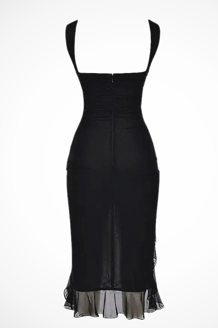 Sorvienne Women's Mesh Ruched Midi Dress