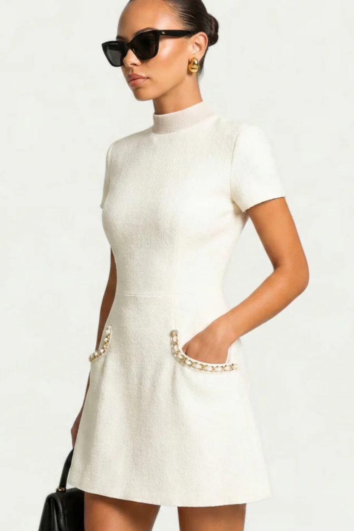 Sorvienne Women's Pearl Trim Mini Dress