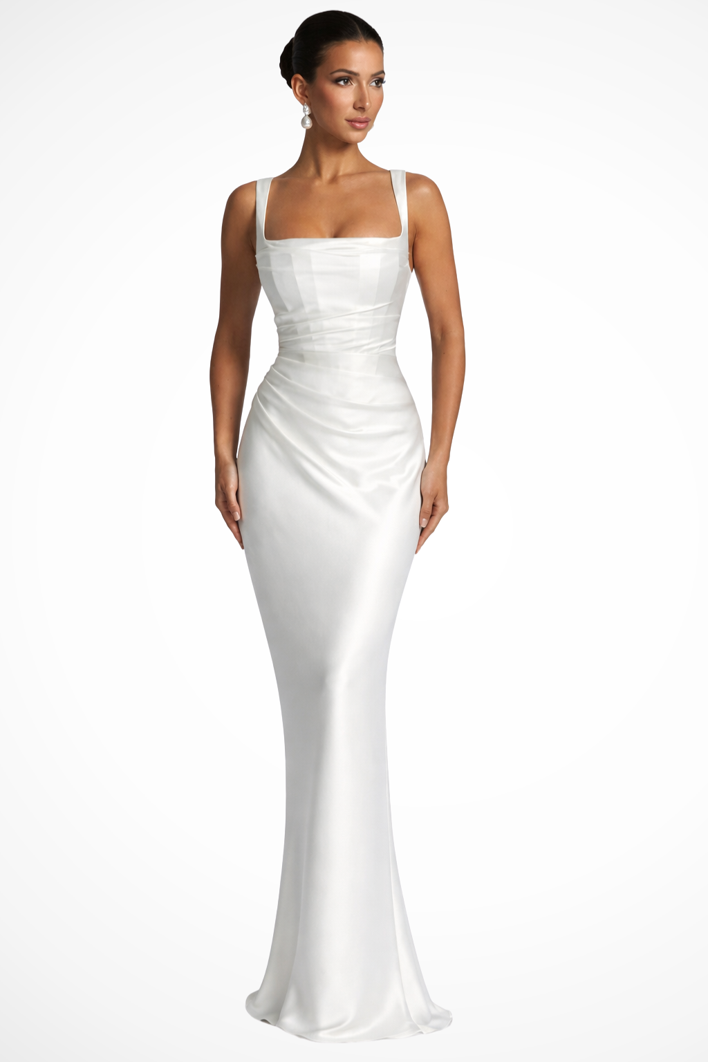 Satin Ruched Maxi Dress White – Sorvienne