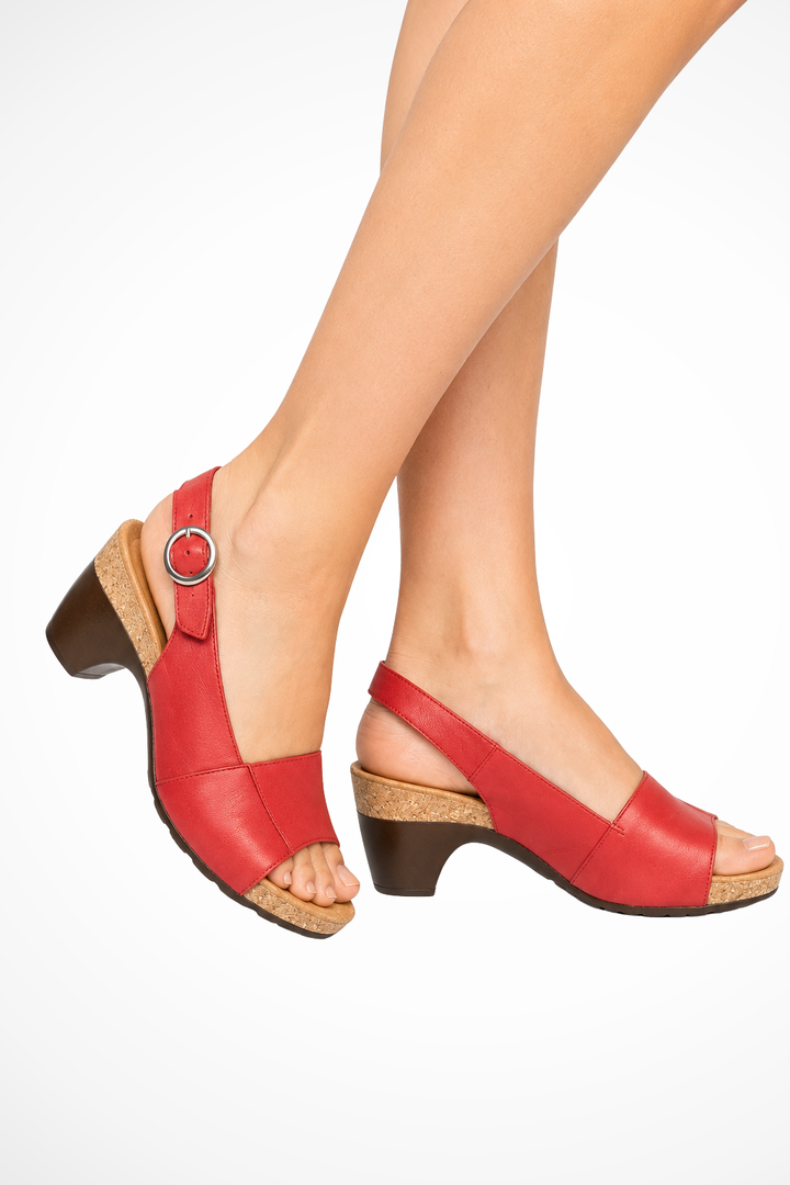Sorvienne Block Heel Slingback Orthopaedic Sandals in Red