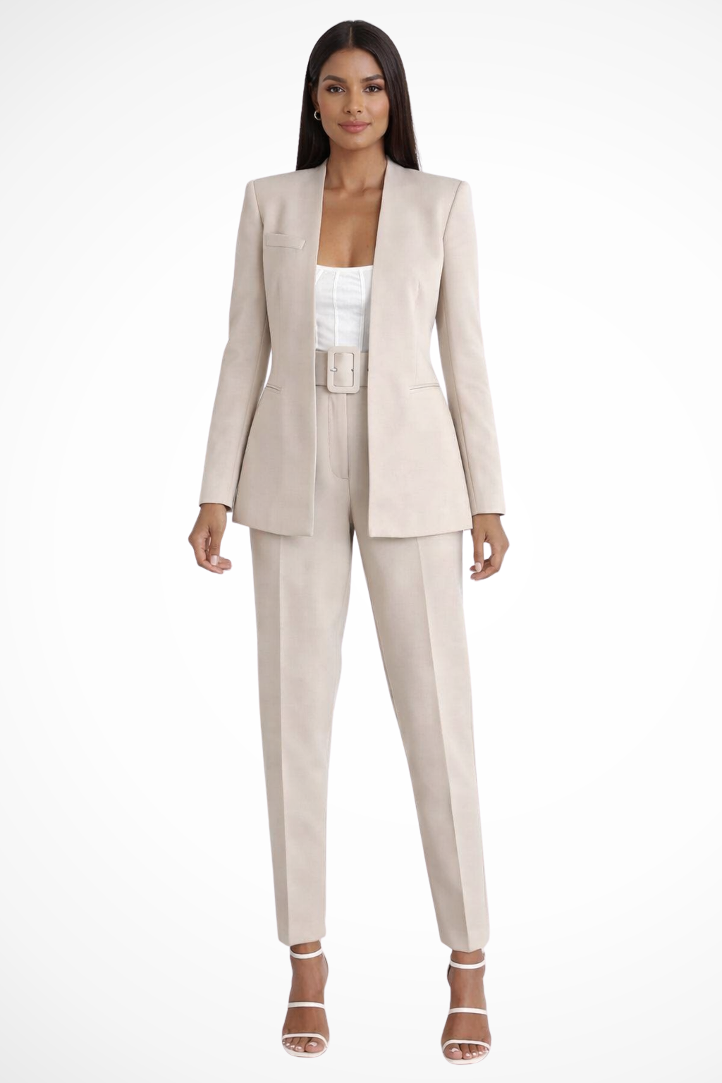 Tailored Blazer Wide Leg Trouser Suit Beige – Sorvienne