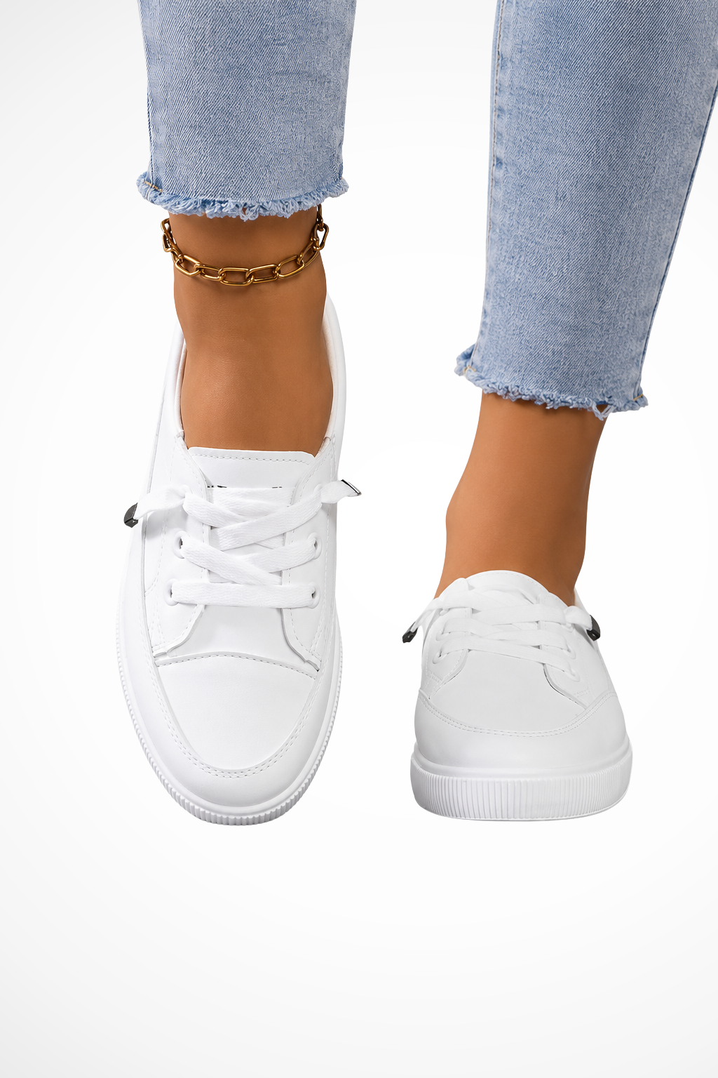 Sorvienne Lace Up Canvas Orthopaedic Trainers in White