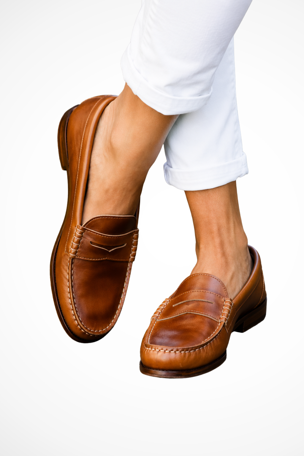 Sorvienne Penny Leather Orthopaedic Classic Loafers in Brown