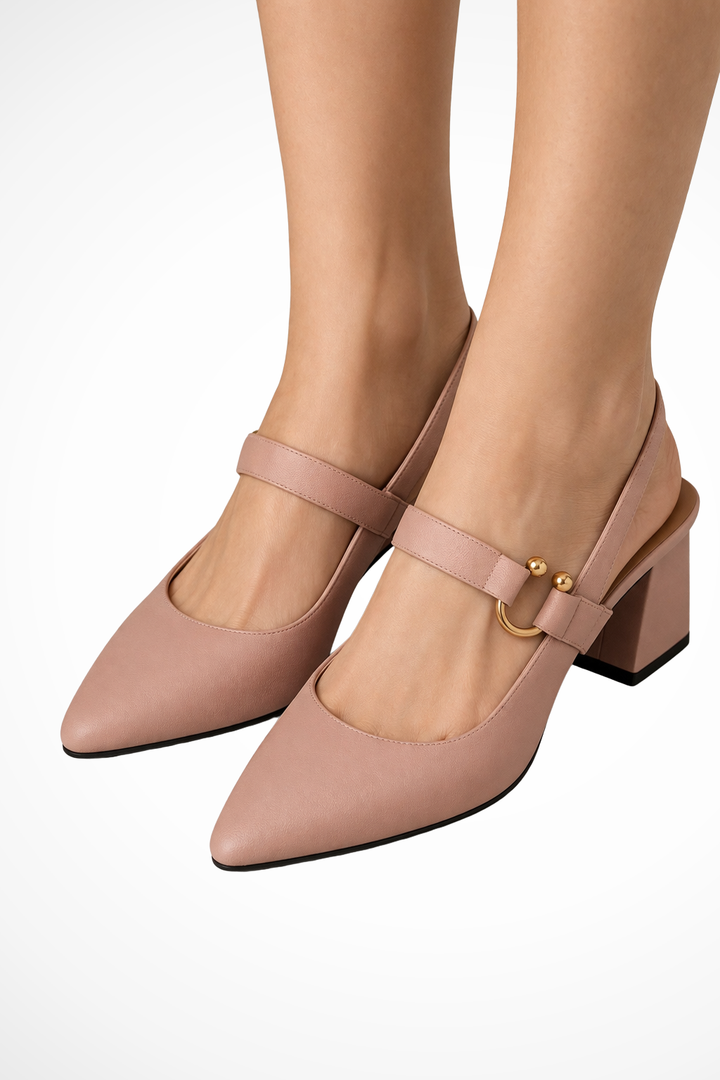 Sorvienne Women's Slingback Block Heel Mary Janes