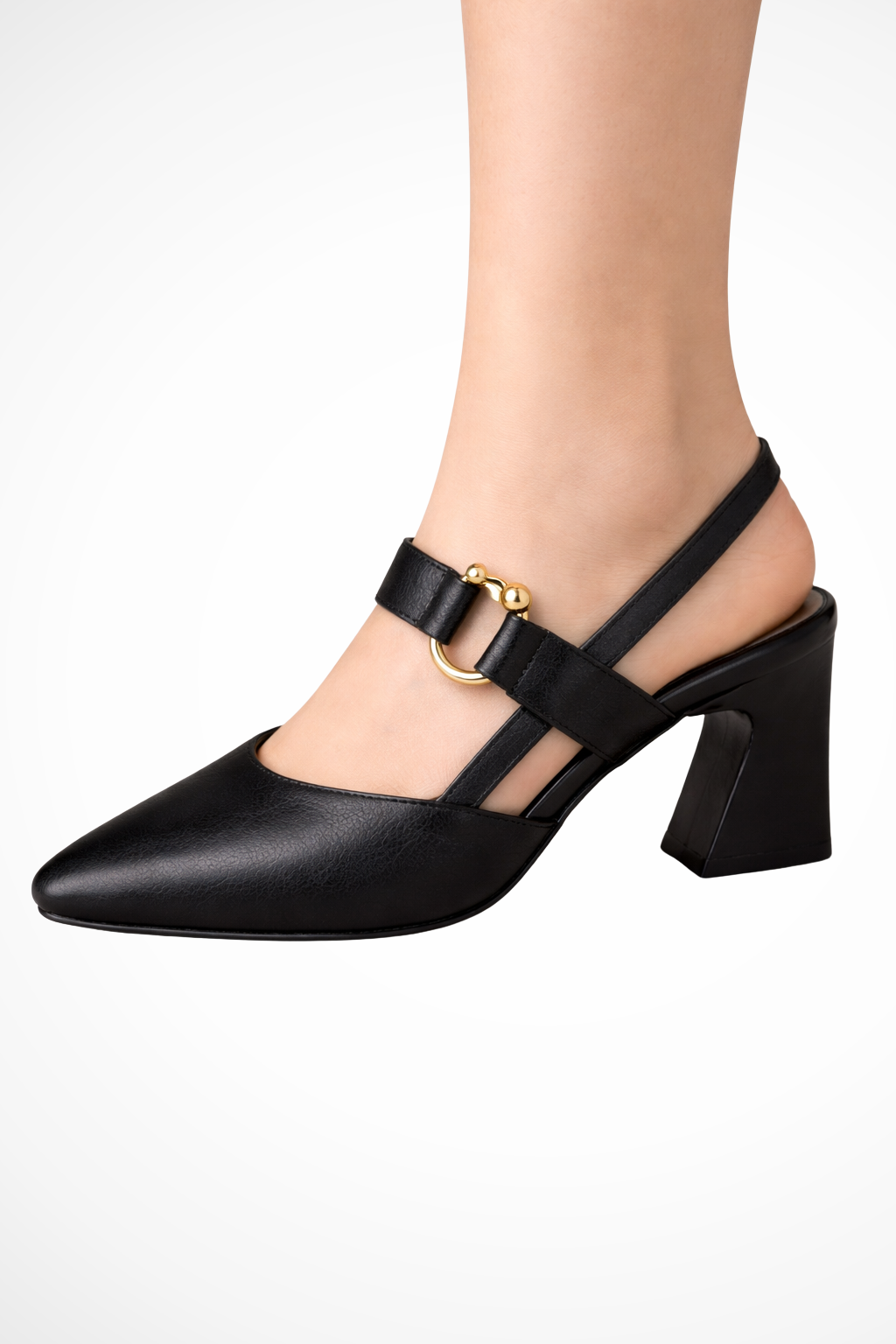 Sorvienne Women's Slingback Block Heel Mary Janes in Black