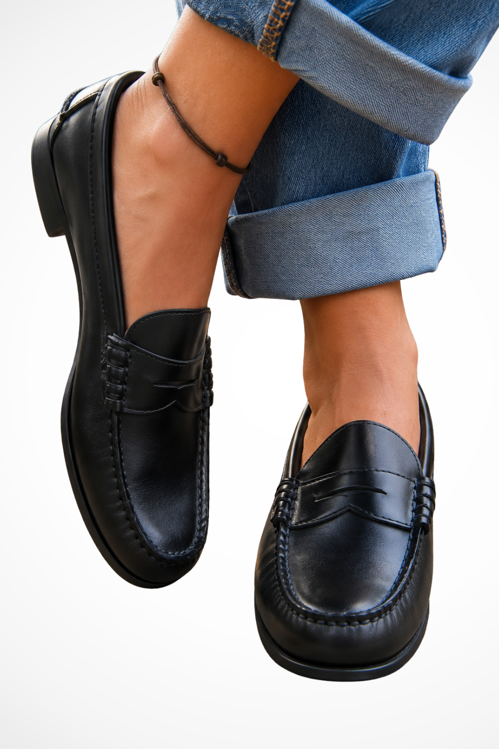 Sorvienne Penny Leather Orthopaedic Classic Loafers in Black