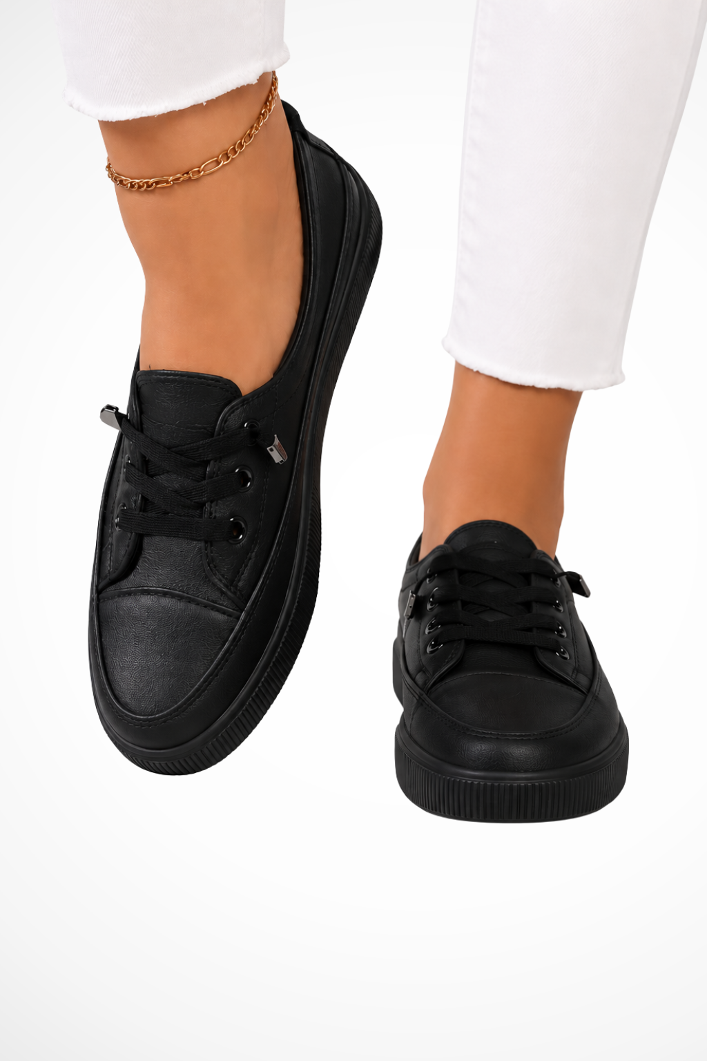 Sorvienne Lace Up Canvas Orthopaedic Trainers in Black