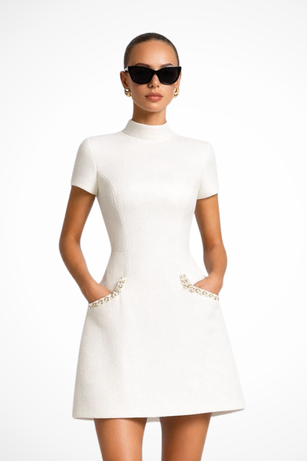 Sorvienne Women's Pearl Trim Mini Dress in White