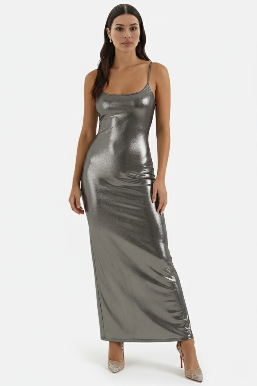 Party Dress Metallic Bodycon with Spaghetti Strap Maxi - Siopie