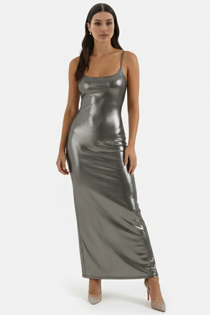 Party Dress Metallic Bodycon with Spaghetti Strap Maxi - Siopie