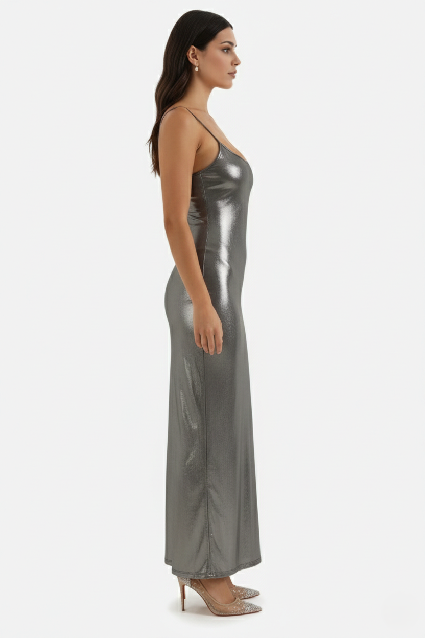 Party Dress Metallic Bodycon with Spaghetti Strap Maxi - Siopie