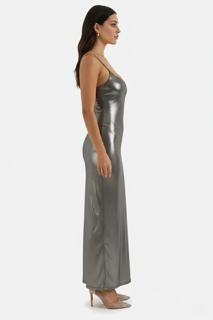 Party Dress Metallic Bodycon with Spaghetti Strap Maxi - Siopie