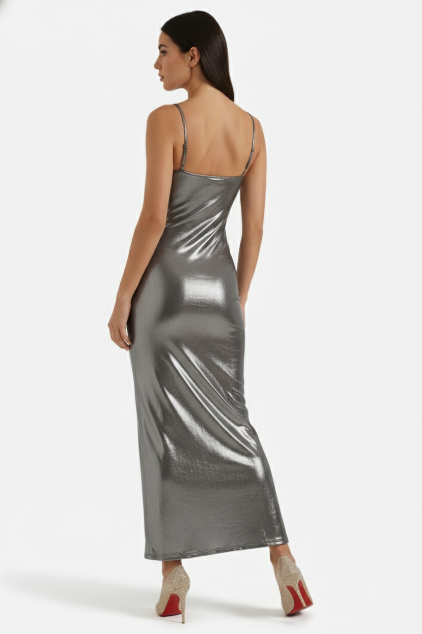 Party Dress Metallic Bodycon with Spaghetti Strap Maxi - Siopie