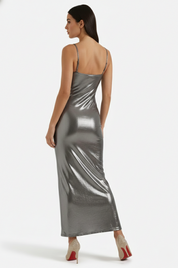 Party Dress Metallic Bodycon with Spaghetti Strap Maxi - Siopie