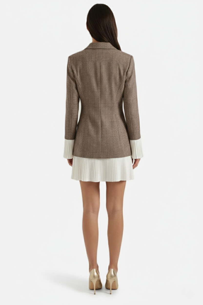Tailored Blazer Mini Dress with Pleated Hem and Long Sleeves - Siopie