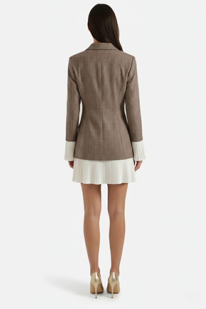 Tailored Blazer Mini Dress with Pleated Hem and Long Sleeves - Siopie