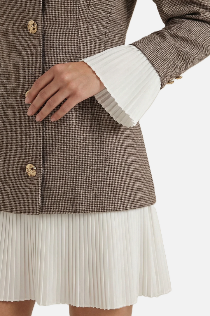 Tailored Blazer Mini Dress with Pleated Hem and Long Sleeves - Siopie