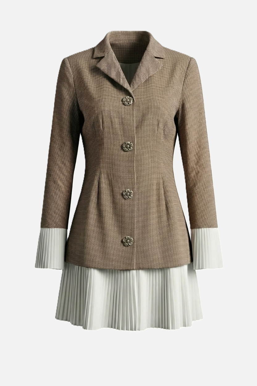 Tailored Blazer Mini Dress with Pleated Hem and Long Sleeves - Siopie