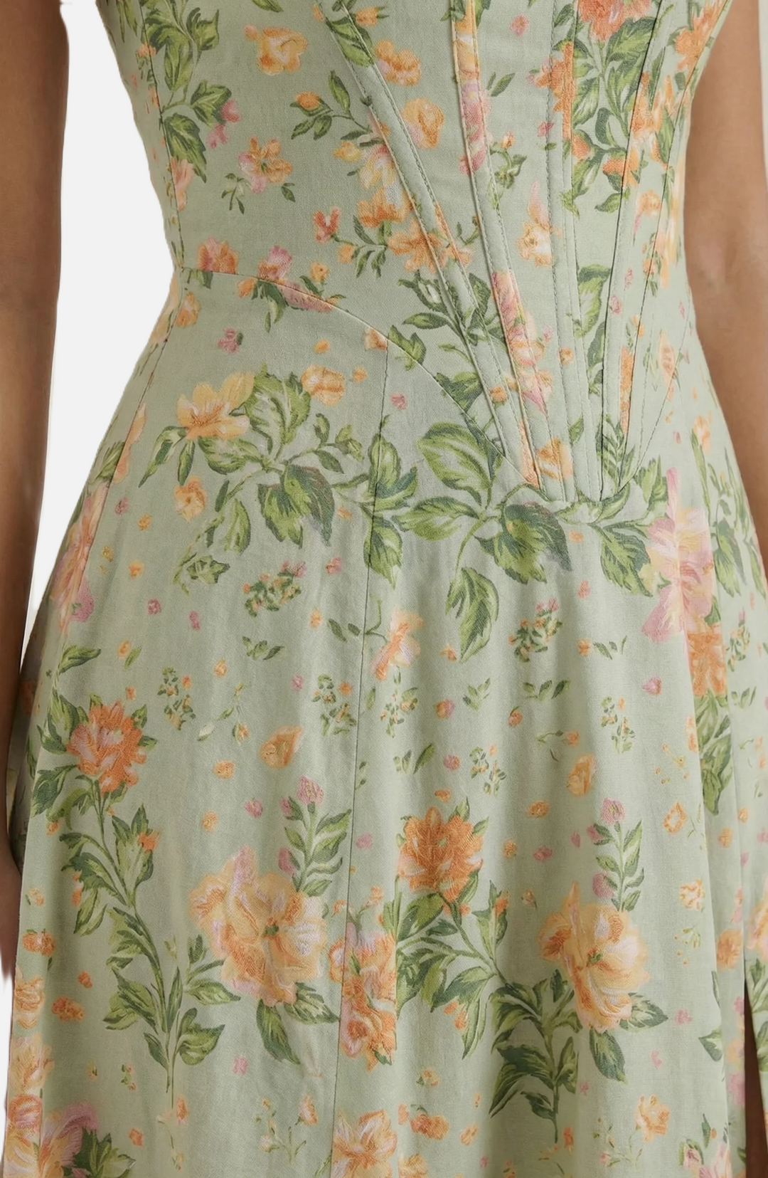 Sundress Floral Print Corset Bodice Side Slit Midi - Siopie