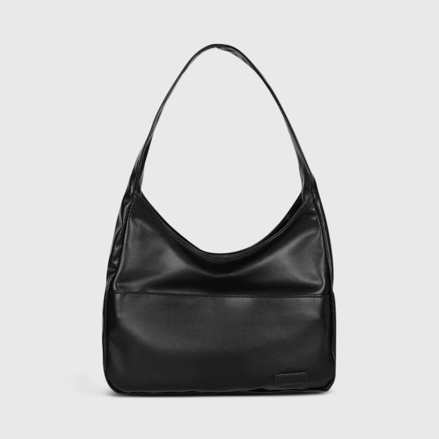 Sorvienne Leather Look Slouchy Hobo Bag in Black