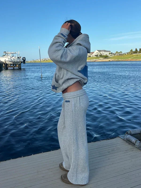 Sorvienne Oversized Star Patch Hoodie and Joggers Set in Grey