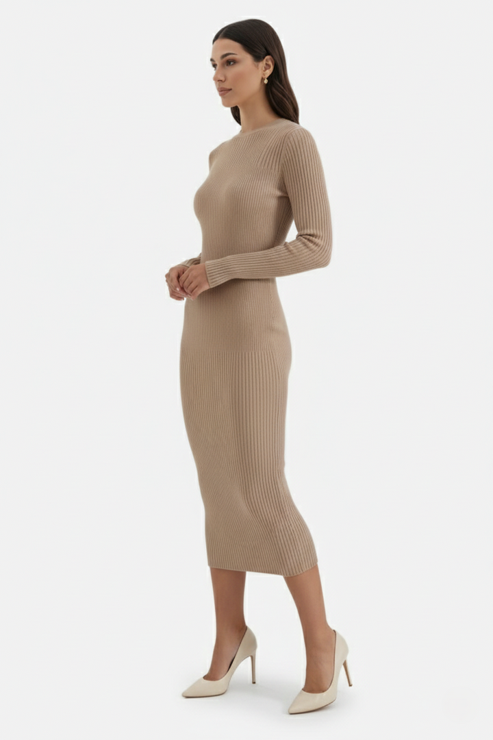 Bodycon Sweater Midi Dress Ribbed Knit Long Sleeve Crew Neck - Siopie
