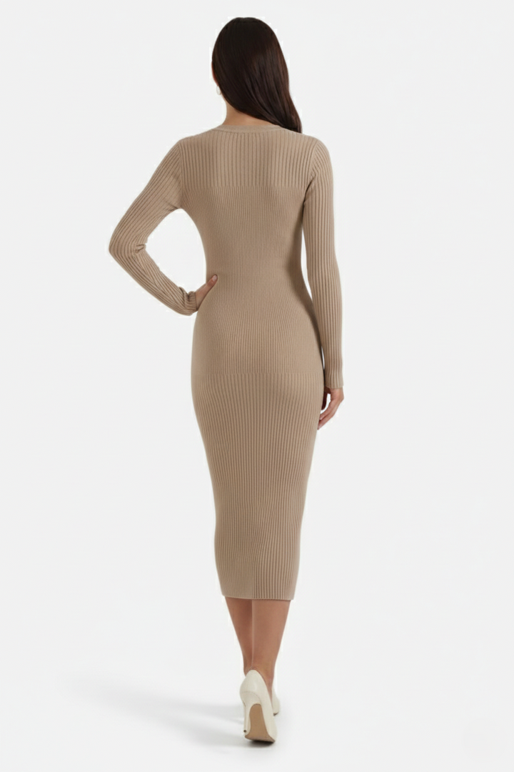 Bodycon Sweater Midi Dress Ribbed Knit Long Sleeve Crew Neck - Siopie